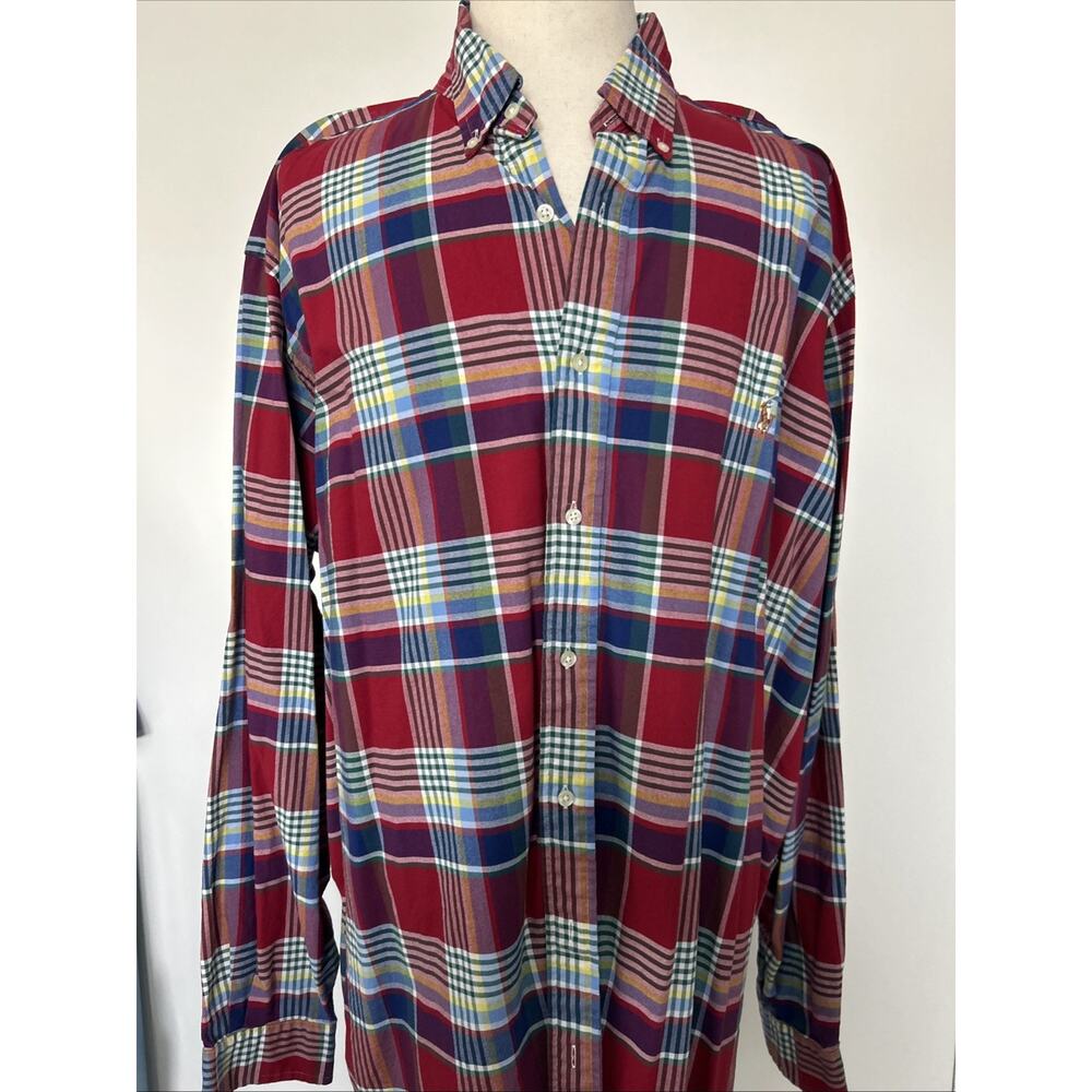 Ralph Lauren Classic Fit Plaid Button Down Shirt Mens 3XLT Tall Cotton #467